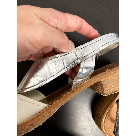 PRADA White Leather Metallic Silver Slingback Sandals Women's Size 40 Open Toe - Picture 7 of 11